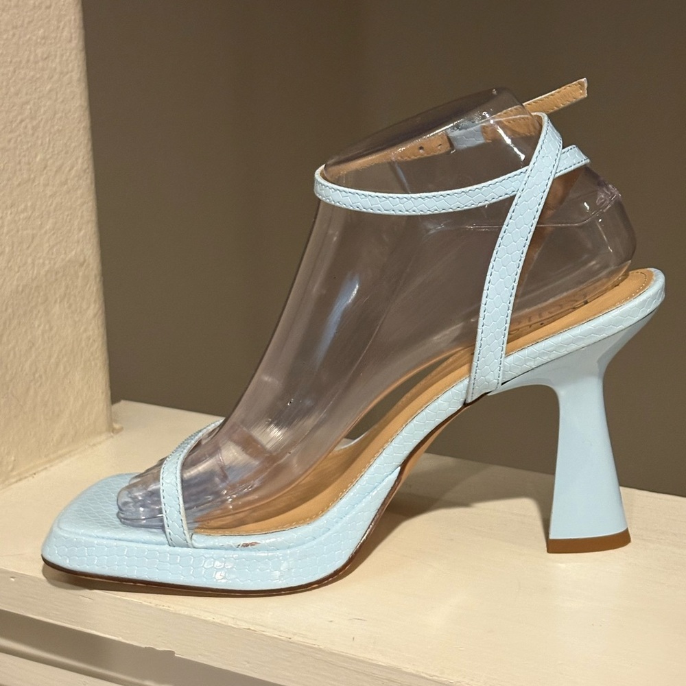 Reitoye Blue Ankle Strap Platform Heeled Square Toe Chunky High Heels Size 8 - Picture 3 of 12